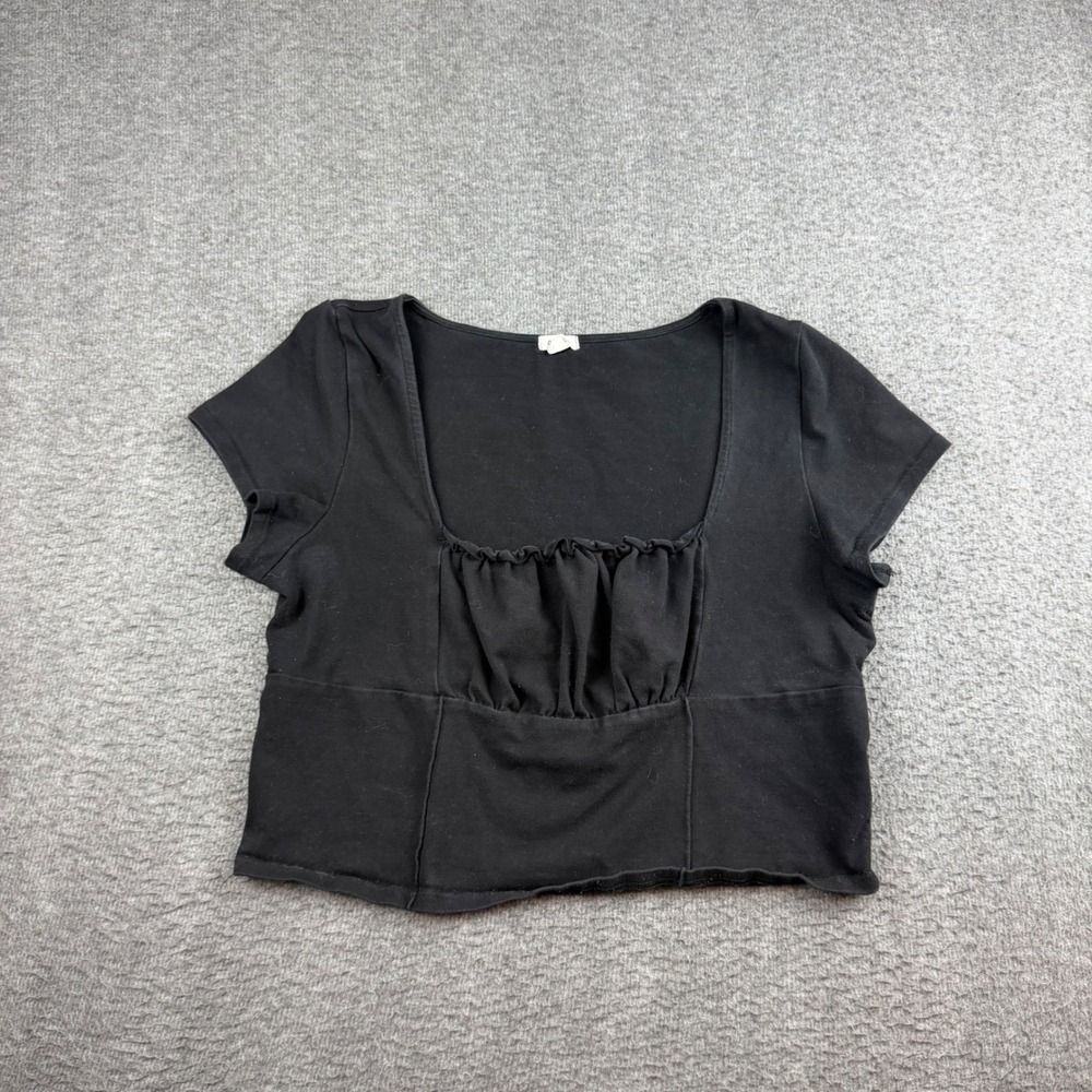 Garage Crop Top Women's Large Black Ruched Square Neck Short Sleeve 100068327